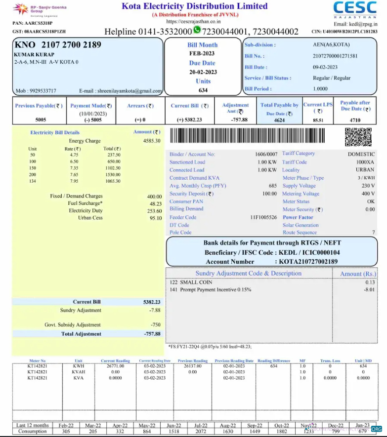 Premium Herunterladen Herunterladen Indien KOTA Strom Utiity Bill Word und PDF Vorlage PDF Vorlage PDF Vorlage