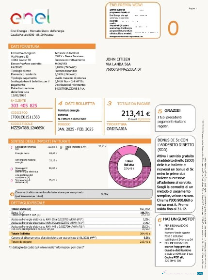 Hochwertige Herunterladen Herunterladen Italien Enel Energia Nebenkostenabrechnung Word und PDF Vorlage PDF Vorlage PDF Vorlage