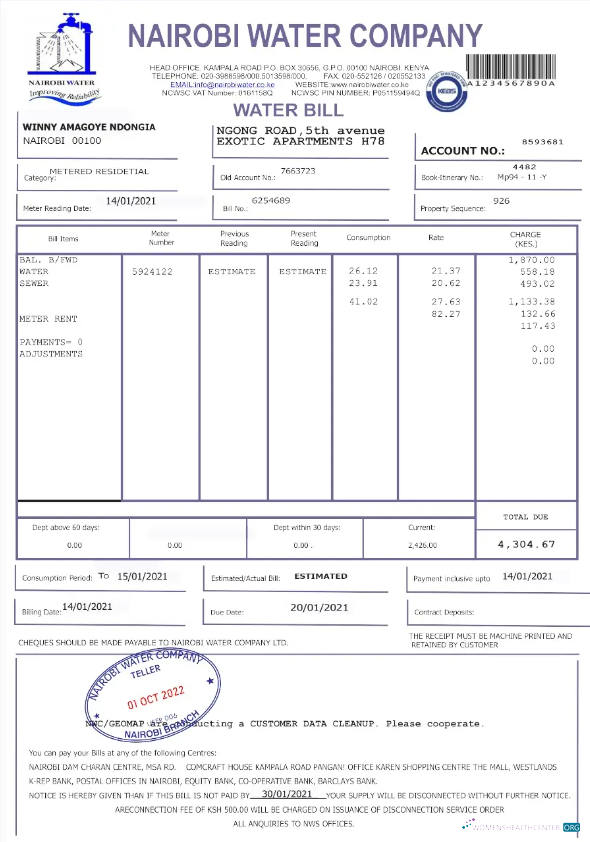 Editierbare Herunterladen Herunterladen Kenia NAIROBI Wasser Nebenkostenabrechnung Word und PDF Vorlage PDF Vorlage PDF Vorlage