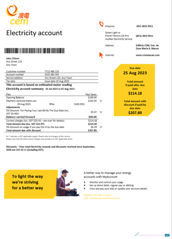 Realistische Herunterladen Herunterladen Macau CEM Strom Bill Word und PDF Vorlage PDF Vorlage PDF Vorlage
