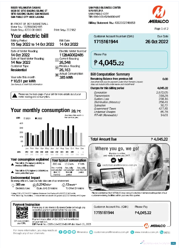Realistische Herunterladen Herunterladen Philippinen MERALCO Nebenkostenabrechnung Word und PDF Vorlage PDF Vorlage PDF Vorlage