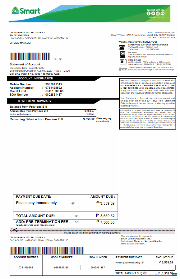 Premium Herunterladen Herunterladen Philippinen SMART Nebenkostenabrechnung Word und PDF Vorlage PDF Vorlage PDF Vorlage