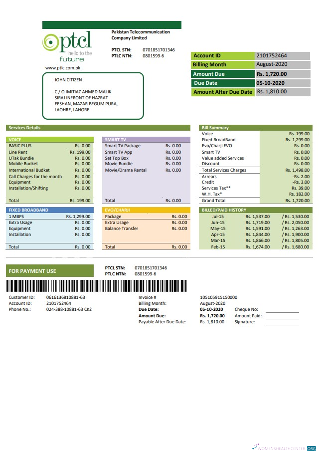 Hochwertige Herunterladen Herunterladen Pakistan PTCL Nebenkostenabrechnung Vorlage in Word und PDF Format PDF Vorlage PDF Vorlage