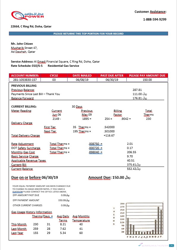 Herunterladen Herunterladen Katar Power Unternehmen QPOWER Strom Bill in Word Format modell