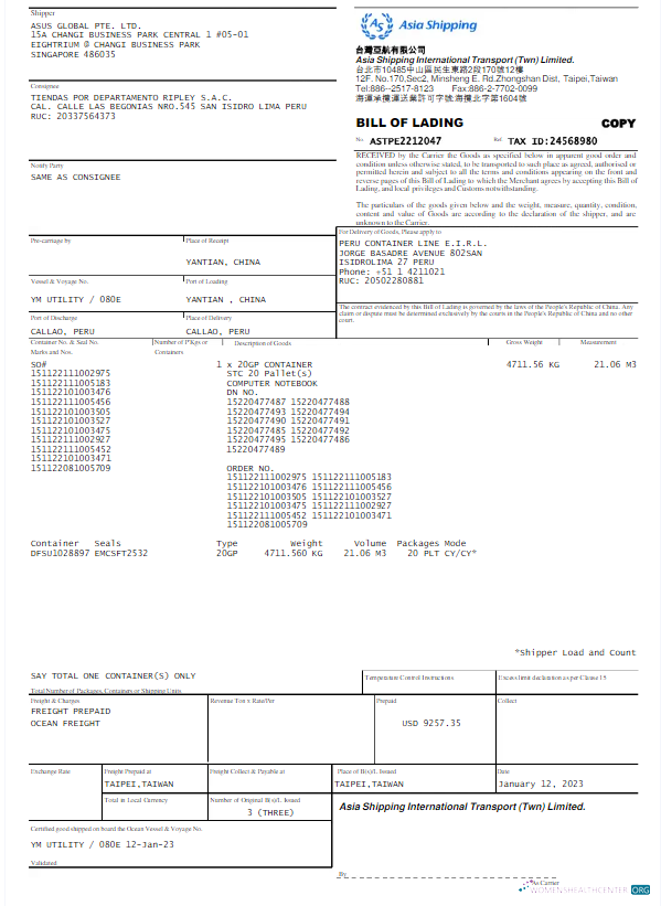 Hochwertige Herunterladen Herunterladen Singapur ASIA SHIPPING Nebenkostenabrechnung Word und PDF Vorlage PDF Vorlage PDF Vorlage