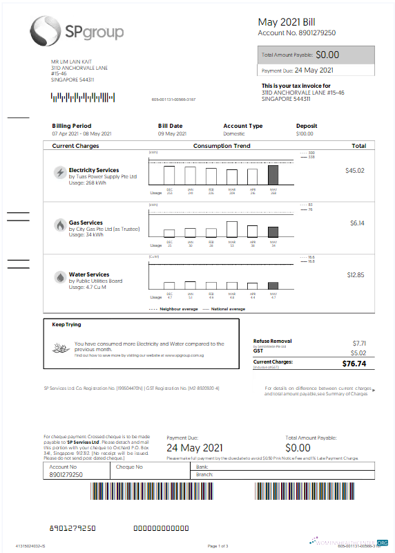 Professionelle Herunterladen Herunterladen Singapur SP GROUP Nebenkostenabrechnung Word und PDF Vorlage PDF Vorlage PDF Vorlage
