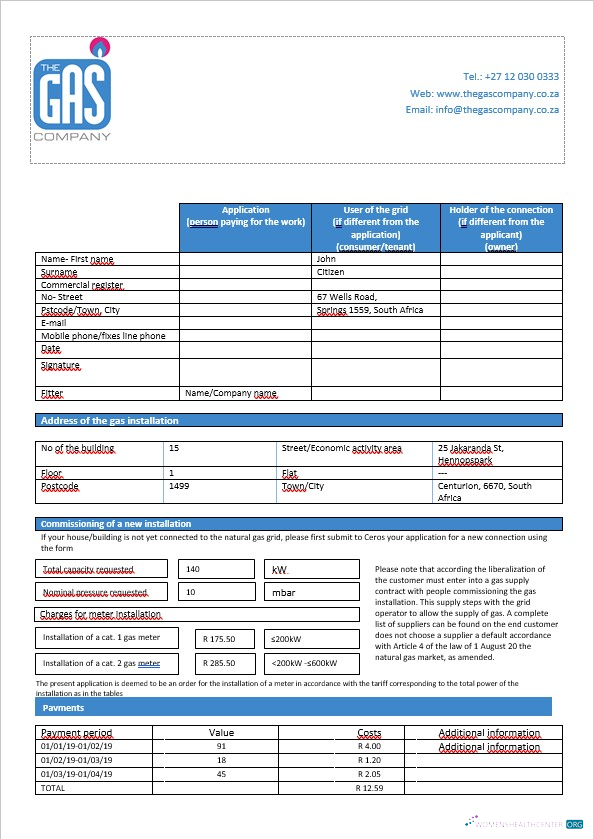 Herunterladen Herunterladen Südafrika The Gas Unternehmen Gas Bill in Word Format vorlage