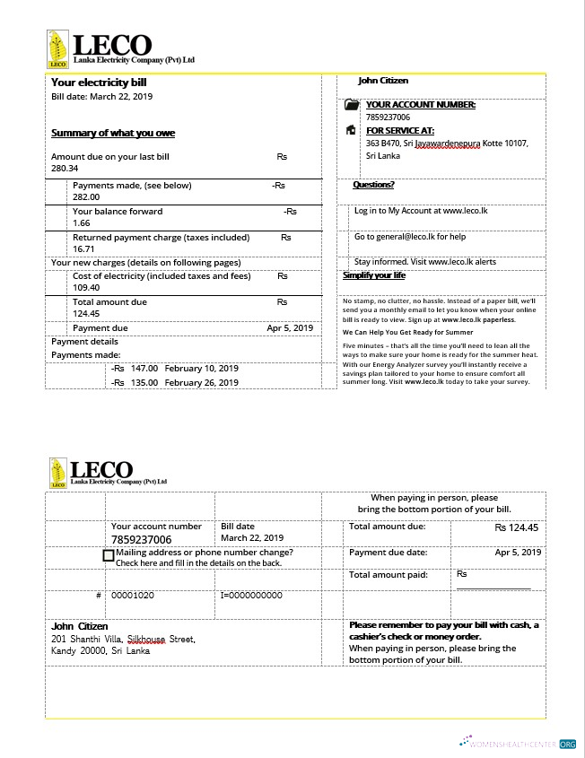 Herunterladen Herunterladen Sri Lanka LECO Strom Bill in Word Format vorlage