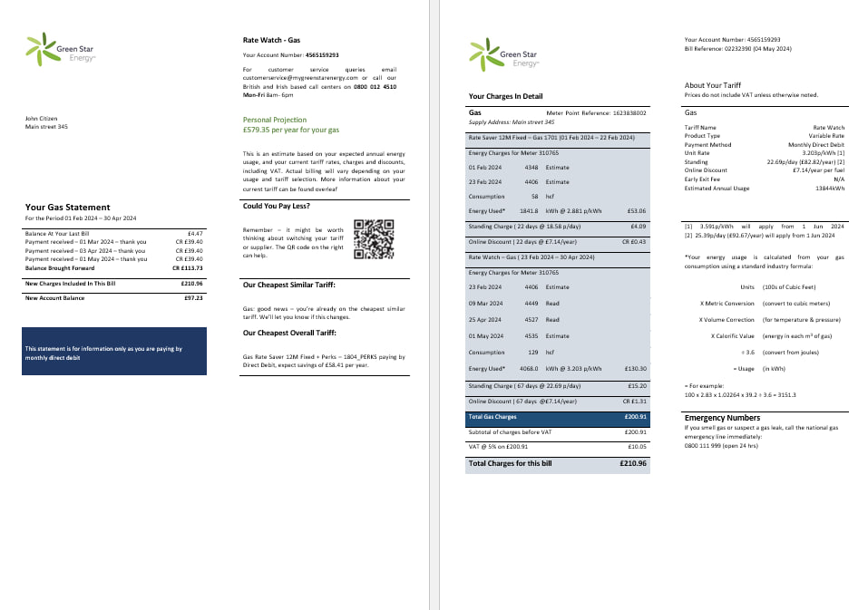 Editierbare Herunterladen Herunterladen UK Grün Star Energy Energy Nebenkostenabrechnung Word und PDF, Formats 3 PDF Vorlage PDF Vorlage