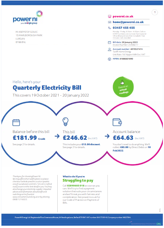 Editierbare Herunterladen Herunterladen Vereinigtes Königreich POWER NI Utility Bil Word und PDF Vorlage PDF Vorlage PDF Vorlage