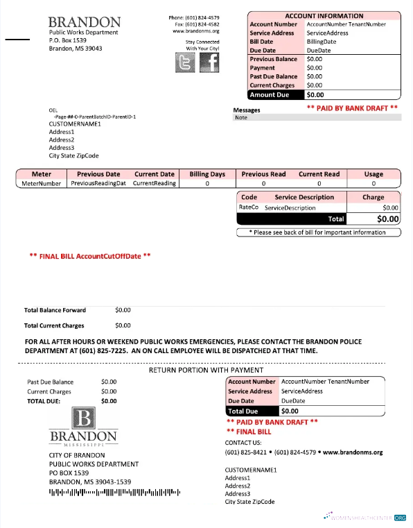 Hochwertige Herunterladen Herunterladen USA BRANDON MISSISSIPPI Nebenkostenabrechnung Word und PDF Vorlage PDF Vorlage PDF Vorlage