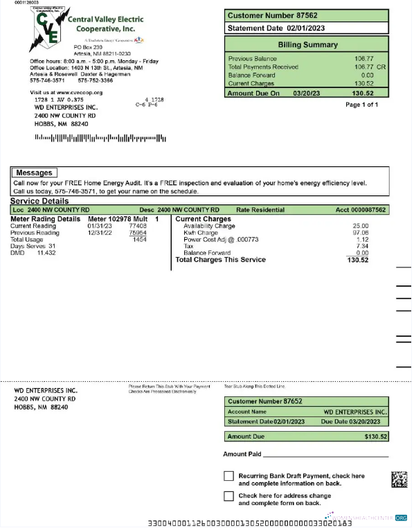 Professionelle Herunterladen Herunterladen USA Zentral VALLEY ELECTRIC Nebenkostenabrechnung Word und PDF Vorlage PDF Vorlage PDF Vorlage