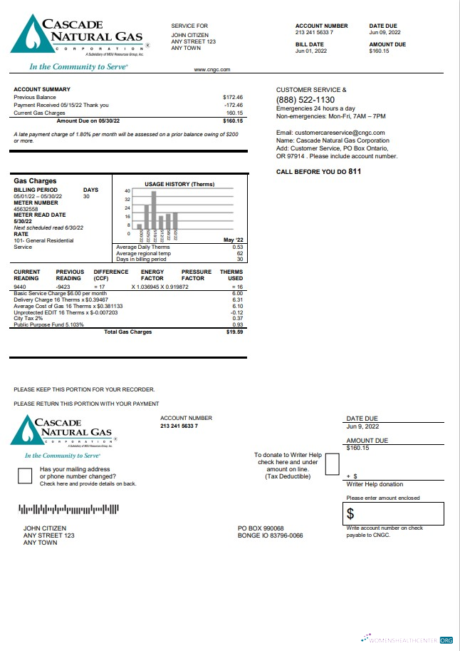 Realistische Herunterladen Herunterladen USA Cascade Natural Gas Nebenkostenabrechnung, Word und PDF Vorlage PDF Vorlage PDF Vorlage