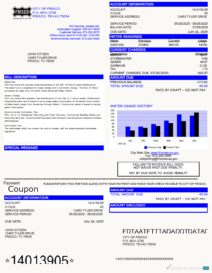 Hochwertige Herunterladen Herunterladen USA Stadt von Frisco Nebenkostenabrechnung Vorlage in Word und PDF Formats PDF Vorlage PDF Vorlage