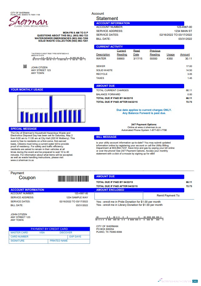 Premium Herunterladen Herunterladen USA Stadt von Sherman Nebenkostenabrechnung Vorlage in Word und PDF Format PDF Vorlage PDF Vorlage