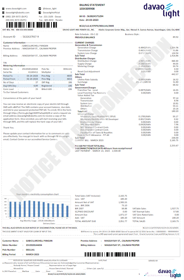 Hochwertige Herunterladen Herunterladen USA DAVAO LIGHT Nebenkostenabrechnung Word und PDF Vorlage PDF Vorlage PDF Vorlage