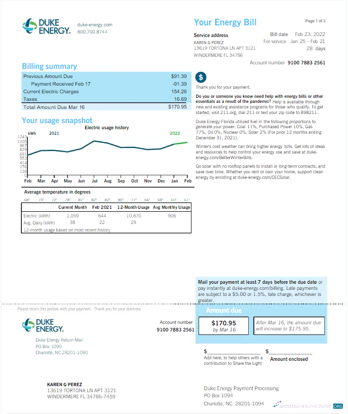 Realistische Herunterladen Herunterladen USA DUKE ENERGY Nebenkostenabrechnung Word und PDF Vorlage, Version 2 PDF Vorlage PDF Vorlage