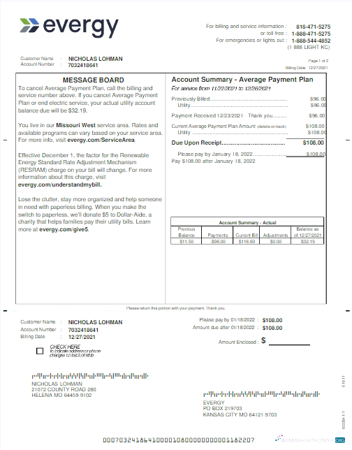Premium Herunterladen Herunterladen USA EVERGY Nebenkostenabrechnung Word und PDF Vorlage PDF Vorlage PDF Vorlage