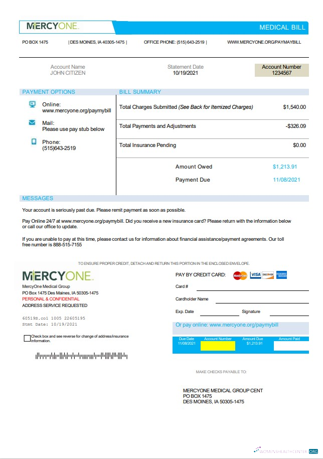 Professionelle Herunterladen Herunterladen USA Iowa MercyOne Medical Bill Vorlage in Word und PDF Format PDF Vorlage PDF Vorlage