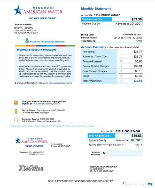 Realistische Herunterladen Herunterladen USA MISSOURI AMERICAN Wasser Nebenkostenabrechnung Word und PDF Vorlage PDF Vorlage PDF Vorlage