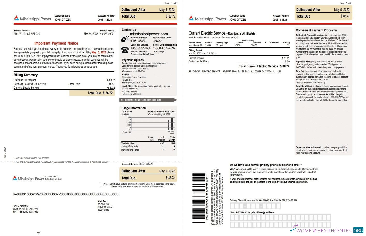 Professionelle Herunterladen Herunterladen USA Mississippi Power Nebenkostenabrechnung, Word und PDF Vorlage, 2 Seiten PDF Vorlage PDF Vorlage