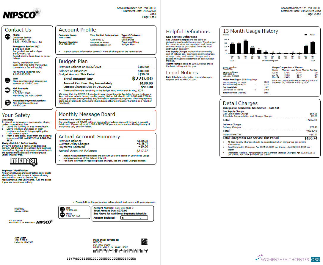 Realistische Herunterladen Herunterladen USA NIPSCO Nebenkostenabrechnung Vorlage in Word und PDF Formats, 2 Seiten PDF Vorlage PDF Vorlage