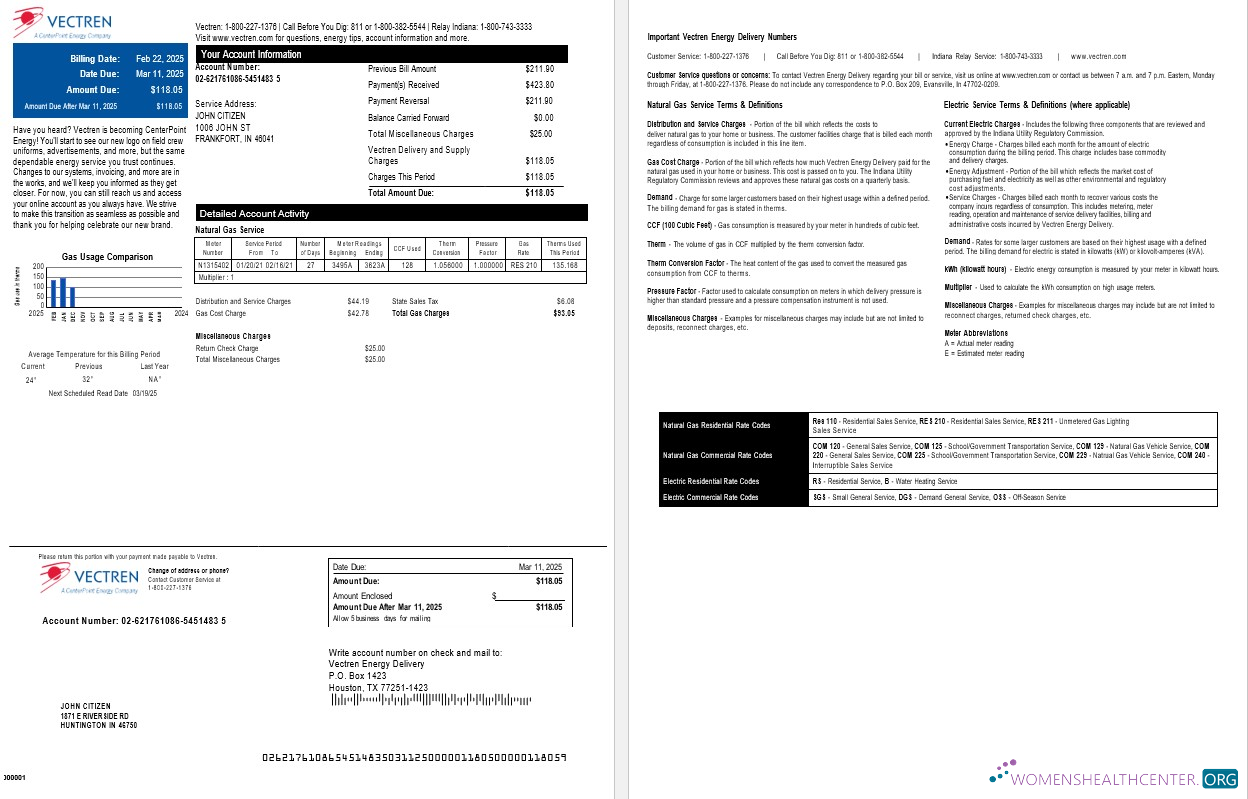 Herunterladen Herunterladen USA Ohio Vectren Gas Nebenkostenabrechnung, Version 2 vorlage