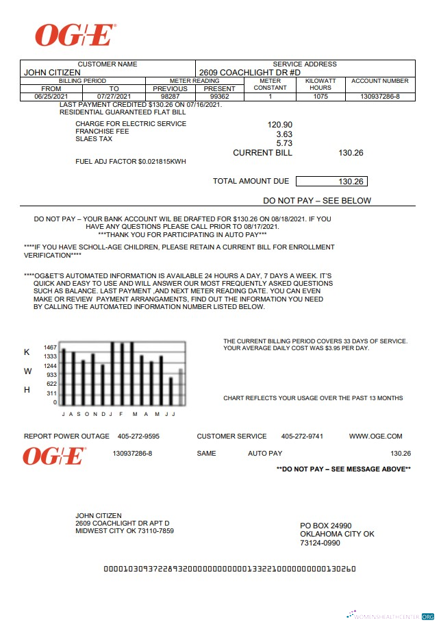 Realistische Herunterladen Herunterladen USA Oklahoma OGE Energy Nebenkostenabrechnung Vorlage in Word und PDF PDF Vorlage PDF Vorlage