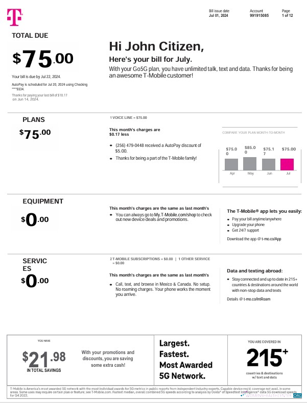 Herunterladen Herunterladen USA T Mobil Monthly Nebenkostenabrechnung 12 Seiten modell