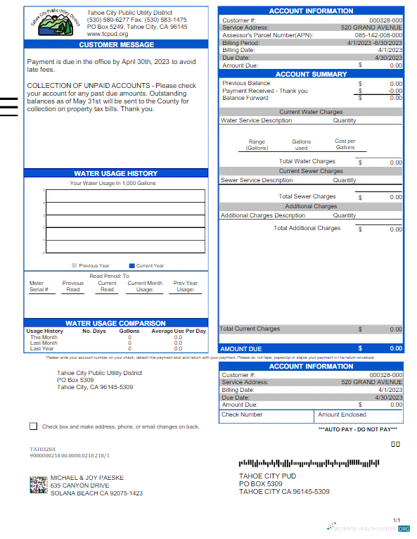 Hochwertige Herunterladen Herunterladen USA TAHOE Stadt Öffentlich UTILITY Nebenkostenabrechnung Word und PDF Vorlage PDF Vorlage PDF Vorlage