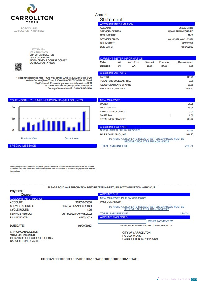 Realistische Herunterladen Herunterladen USA Texas Carrollton Nebenkostenabrechnung Vorlage in Word und PDF Format PDF Vorlage PDF Vorlage