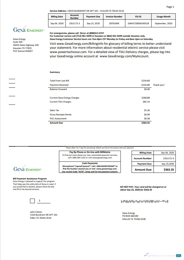 Editierbare Herunterladen Herunterladen USA Texas Gexa Energy Nebenkostenabrechnung Vorlage in Word Format