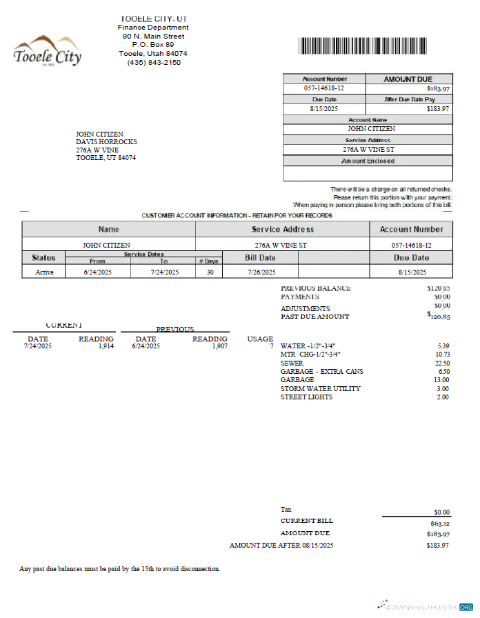 Realistische Herunterladen Herunterladen USA Tooele Stadt Nebenkostenabrechnung Vorlage in Word und PDF Formats PDF Vorlage PDF Vorlage