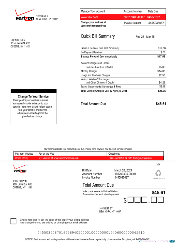 Professionelle Herunterladen Herunterladen USA Verizon Nebenkostenabrechnung Word und PDF Vorlage, Version 3 PDF Vorlage PDF Vorlage