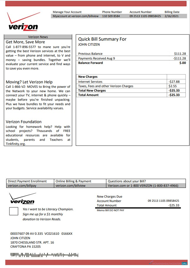 Realistische Herunterladen Herunterladen USA Verizon Nebenkostenabrechnung Vorlage in Word und PDF Format PDF Vorlage PDF Vorlage