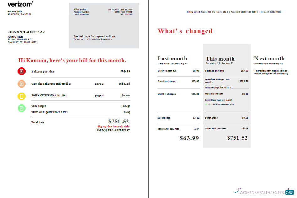 Hochwertige Herunterladen Herunterladen USA Verizon Nebenkostenabrechnung Vorlage in Word und PDF Formats, 2 Seiten PDF Vorlage PDF Vorlage
