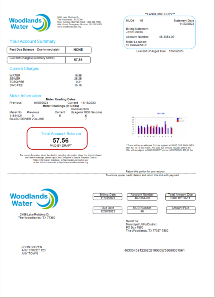 Hochwertige Herunterladen Herunterladen USA Woodlands Wasser Nebenkostenabrechnung Word und PDF Vorlage PDF Vorlage PDF Vorlage