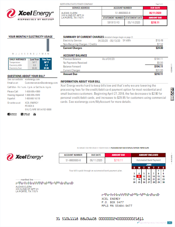 Realistische Herunterladen Herunterladen USA XCEL ENERGY Nebenkostenabrechnung Word und PDF Vorlage PDF Vorlage PDF Vorlage