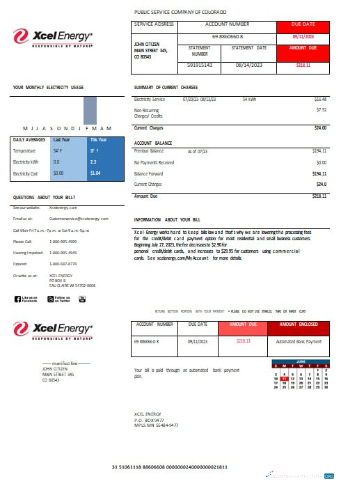 Professionelle Herunterladen Herunterladen USA XcelEnergy Electric Nebenkostenabrechnung Word und PDF Formats PDF Vorlage PDF Vorlage