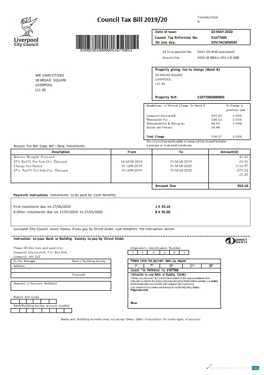 Editierbare Herunterladen Herunterladen Vereinigtes Königreich Liverpool Stadt Council Tax Bill Vorlage in Word Format