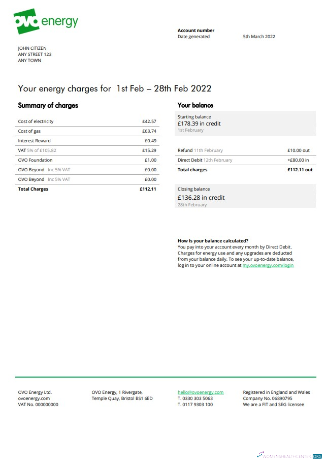 Premium Herunterladen Herunterladen Vereinigtes Königreich Ovo Energy Strom Bill, Word und PDF Vorlage PDF Vorlage PDF Vorlage