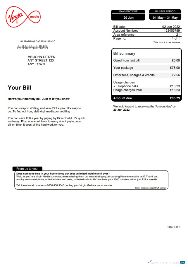 Realistische Herunterladen Herunterladen Vereinigtes Königreich Virgin Media Nebenkostenabrechnung, Word und PDF Vorlage PDF Vorlage PDF Vorlage